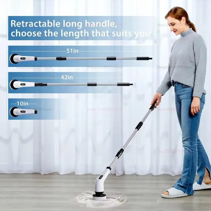 9 in 1 Electric Spin Scrubber Cordless Cleaning Brush Shower Scrubber Adjustable Extension Handle Waterproof For Tub Tile Floor
