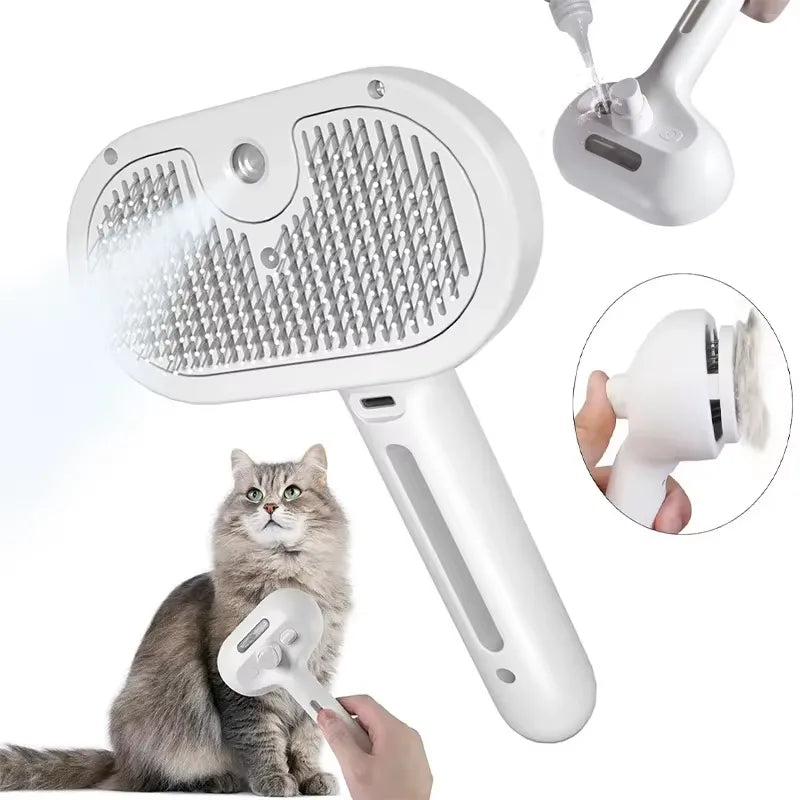3-in-1 Electric Pet Brush | Steam Spray Dog Cat Hair Removal Massage Comb