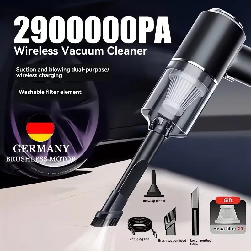 Portable Car Vacuum 2900000PA | 4-in-1 Wireless USB Charging Cleaner 2026