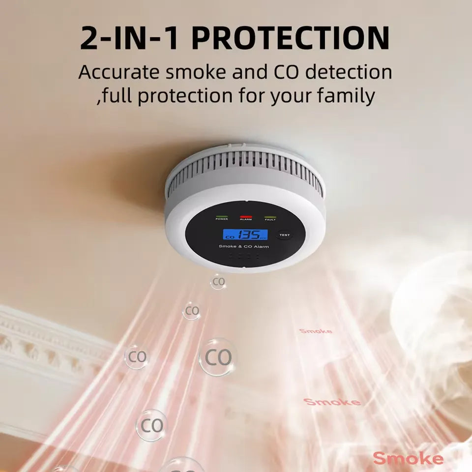 2-in-1 Smoke & CO Fire Alarm Detector | 85dB Display for Kitchen & House